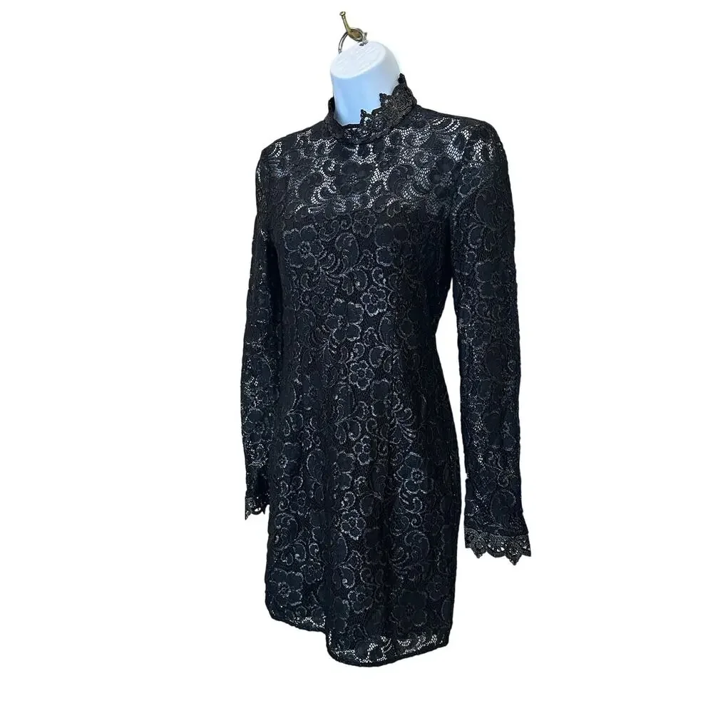 Rachel Zoe Black Lace Mini Dress Size 2 Designer Cocktail Metallic Sheath $465 - Picture 6 of 13